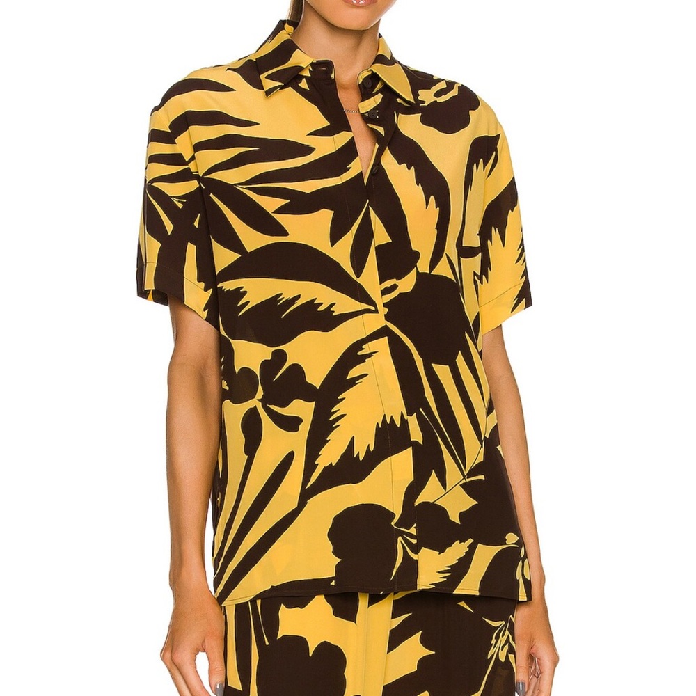 MATTEAU 100%‎ Silk Banana Palm Short Sleeve Shirt Size 10 Tropical Vacation NWT